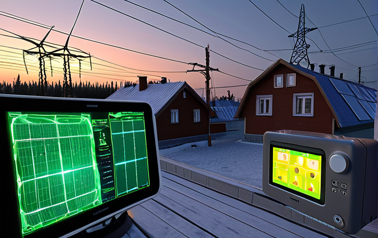 **Prompt 1: The Heart of the Smart Grid in Russia**
A vibrant, intricate digital overlay of data streams and glowing energy flows across a traditional Russian power substation and power lines. Sensors and communication channels are visually represented as a dense, glowing network. In the foreground, a cozy, well-lit Russian apartment interior or a dacha, where a person is comfortably interacting with a smart meter app on a tablet, showcasing evident energy savings (implied by contentment or a subtle green glow). In the background, hints of solar panels on distant rooftops symbolize green energy integration. The scene emphasizes real-time optimization, stability, and tangible benefits for ordinary Russian consumers. Volumetric lighting, high detail, digital art, clear composition.