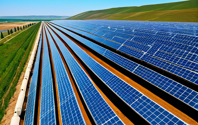 **

"A modern solar power plant in the Krasnodar region of Russia, showcasing rows of solar panels under a clear blue sky. Rolling hills in the background. Professional photography, perfect lighting, safe for work, appropriate content, fully clothed, modern architecture, family-friendly, natural proportions."

**