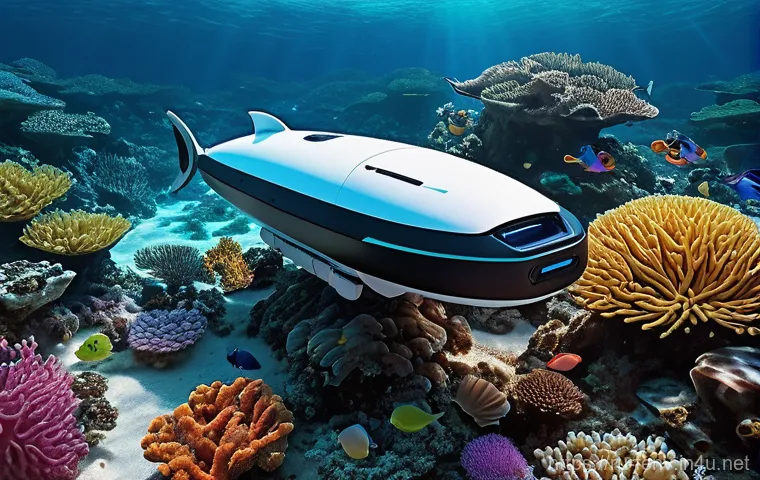 로봇 기술과 환경 보호 - **"Underwater Guardian: Coral Reef Cleanup"**
    A highly advanced, sleek autonomous underwater veh...