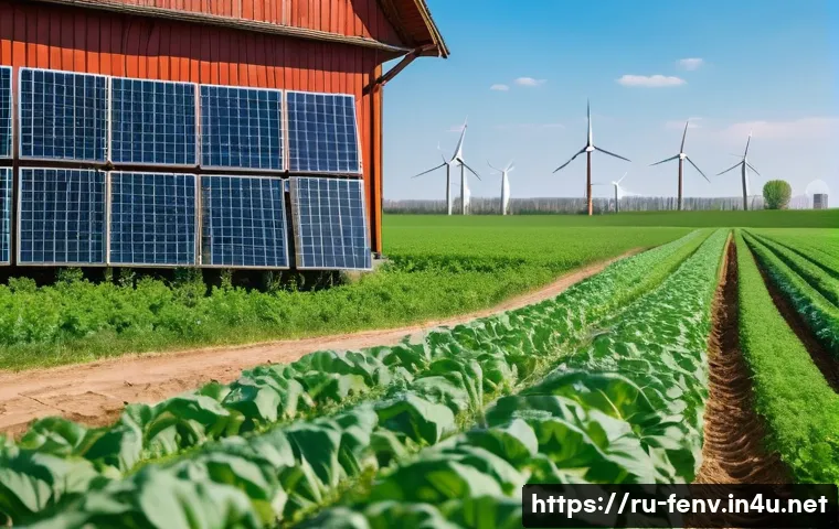 친환경 식품 기술 - A high-tech smart farm scene in rural Russia during a bright spring day, featuring modern sensors an...