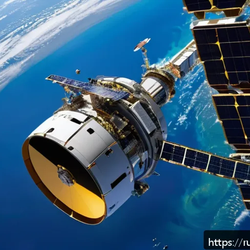 우주 쓰레기 문제 - A futuristic satellite debris removal scene in low Earth orbit, featuring a high-tech robotic arm at...